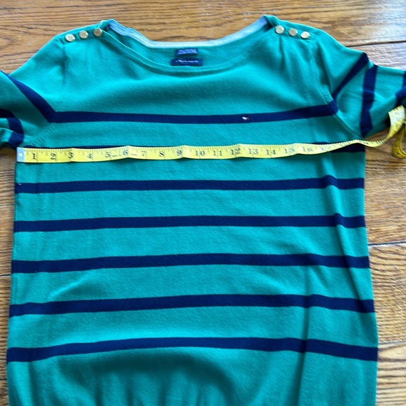 Tommy Hilfiger Pima Cotton sweater. Green/navy stripe gold buttons, Size Large. - Picture 10 of 13